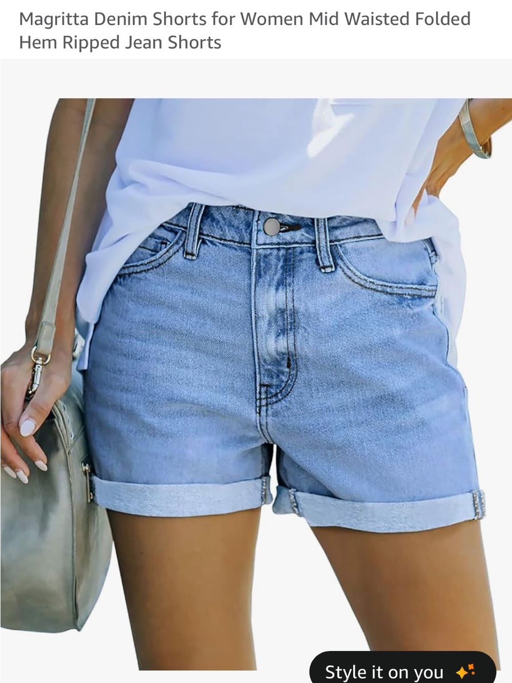 Magritta Denim Shorts for Women Mid Waisted Folded Hem Size Medium - Picture 2 of 7